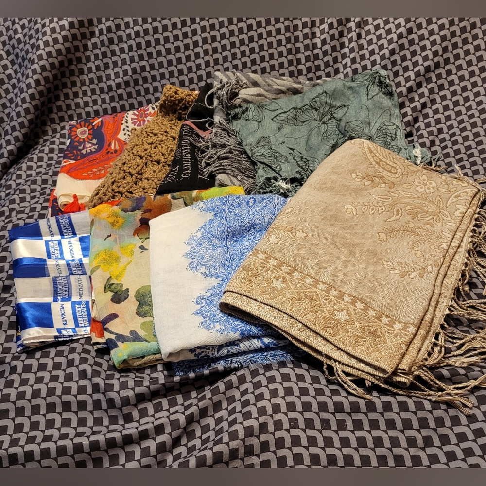 Women's Scarves & Wraps Lot of 9 Sandol Paisley Floral Fringed Polyester